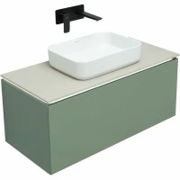 Тумба под раковину со столешницей Allen Brau Infinity 100 1+1, подвесная, олива матовый, столешница бежевая