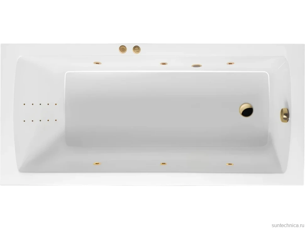 Акриловая ванна Excellent Aquaria Line Nano 160x70 см, встраиваемая, с гидромассажем, белая, с каркасом, со сливом-переливом, фурнитура золото