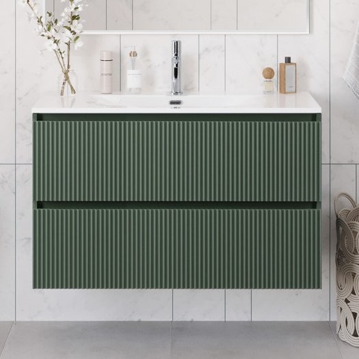 Тумба с раковиной BelBagno Uno 100 подвесная, 2 ящика, матовая еловая