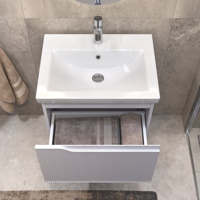 Тумба с раковиной Vigo Neo 60 подвесная, 1 ящик, матовая белая