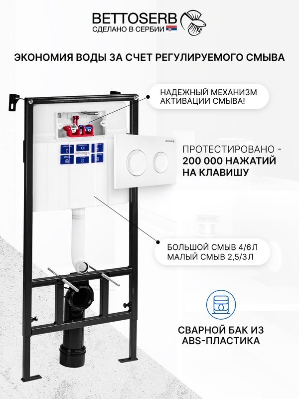 Комплект Инсталляция BETTOSERB Sava Fix Slim 40006456 + Кнопка Cool 40006466 цвет белый глянец