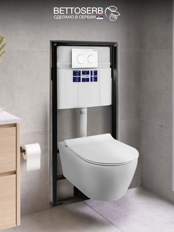 Комплект Инсталляция BETTOSERB Sava Fix Slim 40006456 + Кнопка Cool 40006466 цвет белый глянец