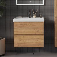 Тумба с раковиной SanStar Riana 50 подвесная, дуб крафт золотой, раковина Фостер 50