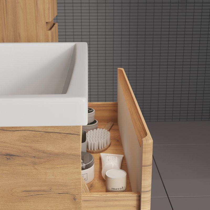 Тумба с раковиной SanStar Riana 50 подвесная, дуб крафт золотой, раковина Фостер 50