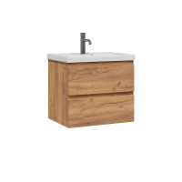 Тумба с раковиной SanStar Riana 50 подвесная, дуб крафт золотой, раковина Фостер 50