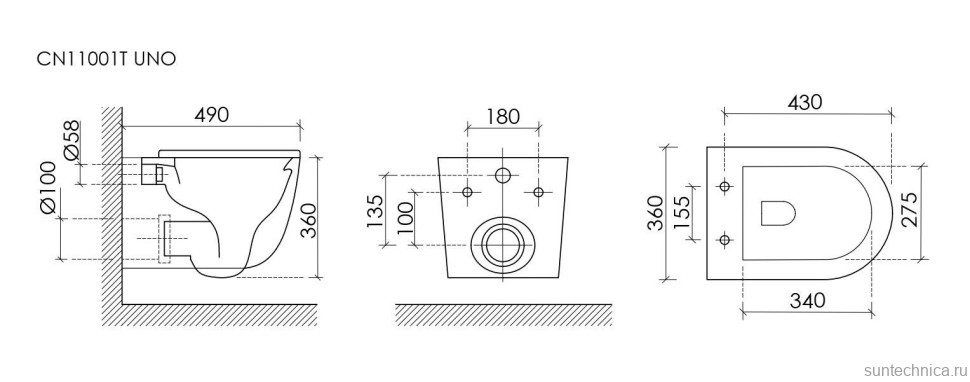 Подвесной унитаз Ceramicanova Uno смыв Торнадо CN11001T белый
