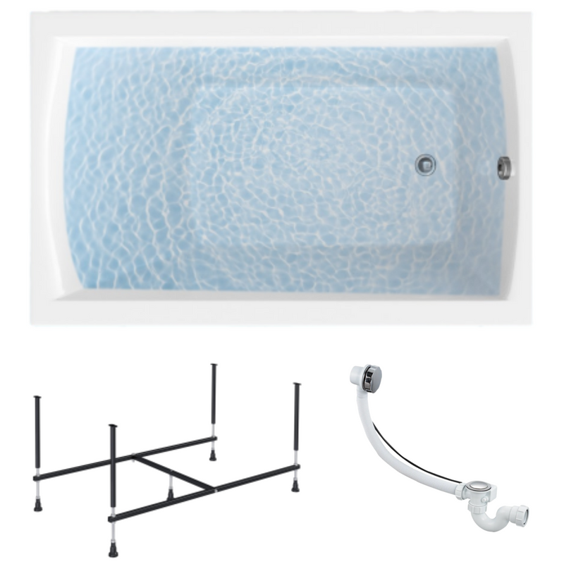 Акриловая ванна 1MarKa Elegance Стандарт 2 140x70 см, встраиваемая, белая, с каркасом, со сливом-переливом