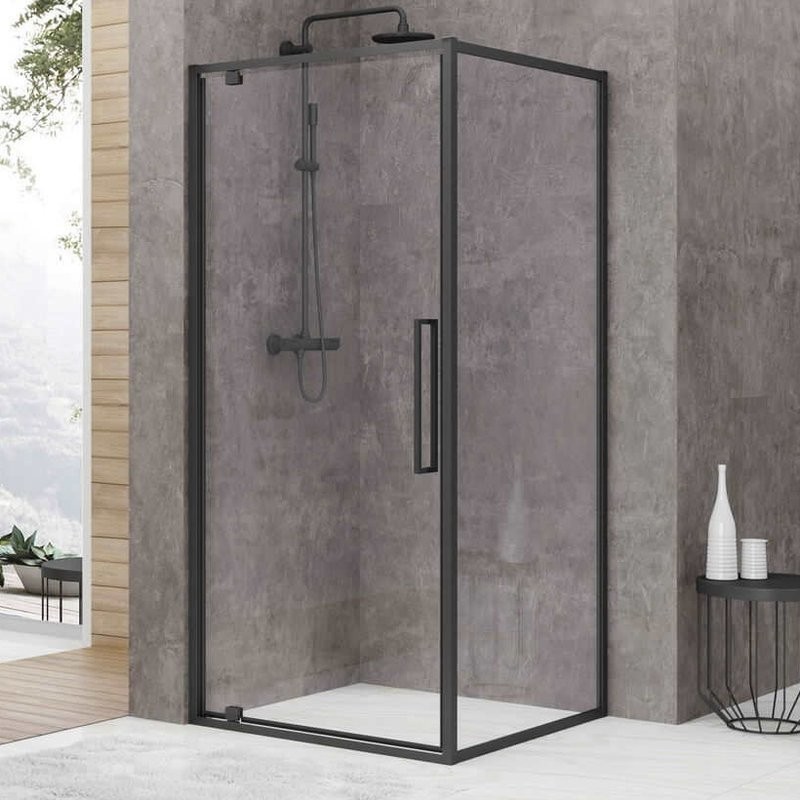 Душевой уголок Black&White Stellar Wind S877 Black 100х100, профиль черный матовый, стекло прозрачное