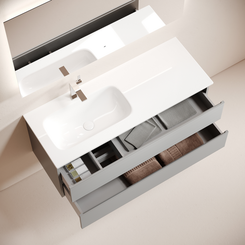 Тумба с раковиной Sancos Folk 120 L подвесная, 2 ящика, ergraut soft