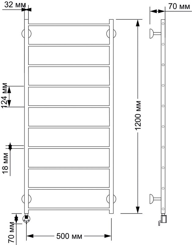 Полотенцесушитель электрический Secado Триада 1 125x55 см, подключение слева, бронза, лесенка, латунь