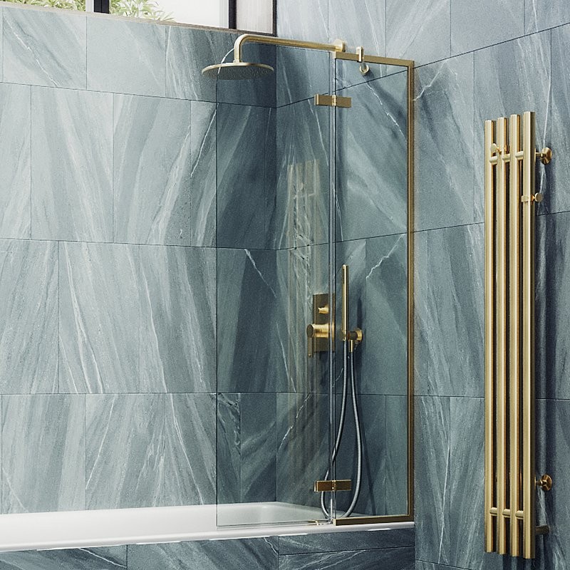 Шторка на ванну Maybahglass MGV-915-3 99 см, профиль золото, стекло прозрачное + Жидкое мыло Grass Milana 125448 P