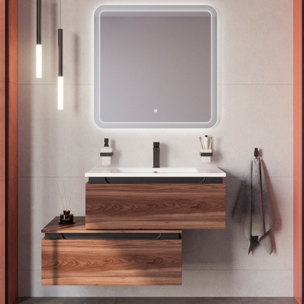 Мебель для ванной комнаты Cezares Slider 80 подвесная, 2 ящика, орех дымчатый