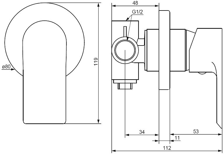 Встраиваемый смеситель для душа и ванны Damixa Apollo 477500300 С ВНУТРЕННЕЙ ЧАСТЬЮ, матовый черный