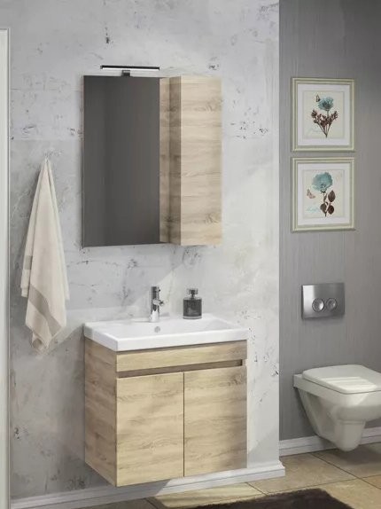 Мебель для ванной комнаты Comforty Тромсе 60 подвесная, белый дуб, с раковиной Fest 80 F01