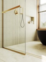 Душевая перегородка Maybahglass MGD-714-3у 119 см, профиль золото, стекло прозрачное