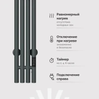 Полотенцесушитель электрический EWRIKA Пенелопа V 120, графит, матовый, вертикальный, узкий, с терморегулятором