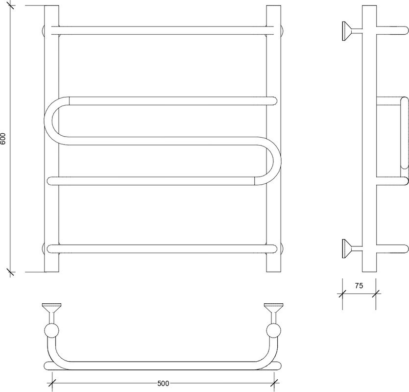 Полотенцесушитель водяной Secado Валенсия 2 60x55 см, матовый черный, лесенка
