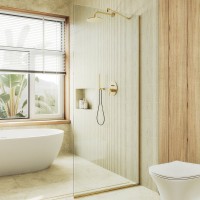 Душевая перегородка Maybahglass MGD-1352-3у 99 см, профиль золото, стекло прозрачное