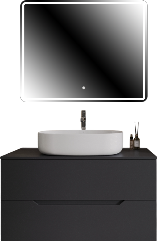 Мебель для ванной комнаты Orange Line 100 подвесная, 2 ящика, матовый графит с раковиной B08-600W