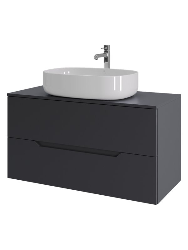 Мебель для ванной комнаты Orange Line 100 подвесная, 2 ящика, матовый графит с раковиной B08-600W