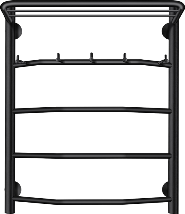 Полотенцесушитель электрический Secado Агата 1 КСП 60x50 см, подключение справа, матовый черный, лесенка, с полкой
