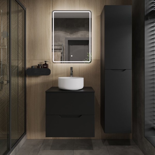 Мебель для ванной комнаты Orange Line 60 подвесная, 2 ящика, матовая черная с раковиной B07-345W