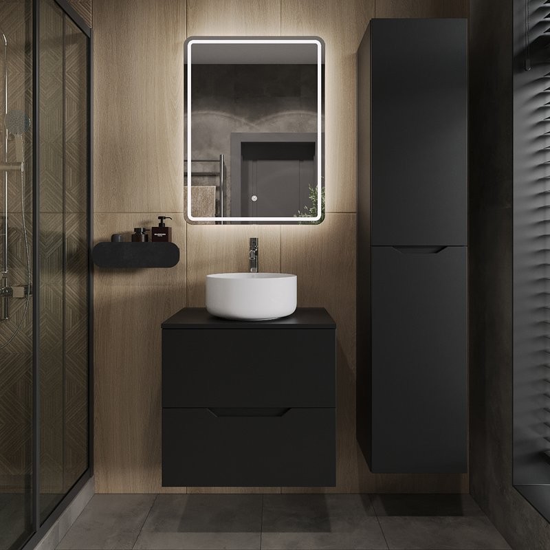 Мебель для ванной комнаты Orange Line 60 подвесная, 2 ящика, матовая черная с раковиной B07-345W