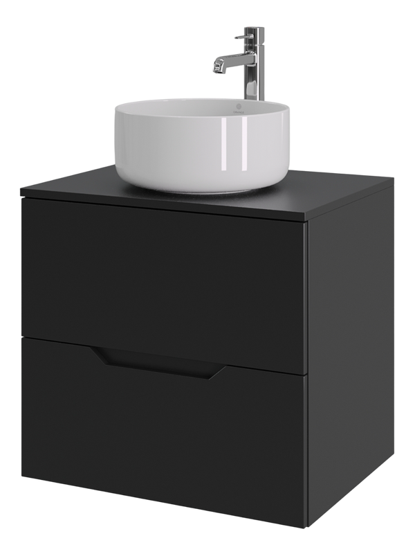Мебель для ванной комнаты Orange Line 60 подвесная, 2 ящика, матовая черная с раковиной B07-345W