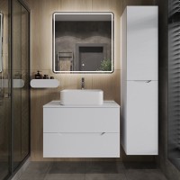 Мебель для ванной комнаты Orange Line 80 подвесная, 2 ящика, матовая белая с раковиной B02-460W