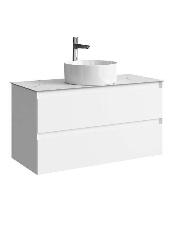 Тумба под раковину со столешницей Aqwella 5 stars Geometria 100 2 ящика, белая, столешница мрамор белый