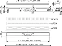 Душевой трап (лоток) AlcaPlast APZ10-Simple 650 с решеткой и опорами