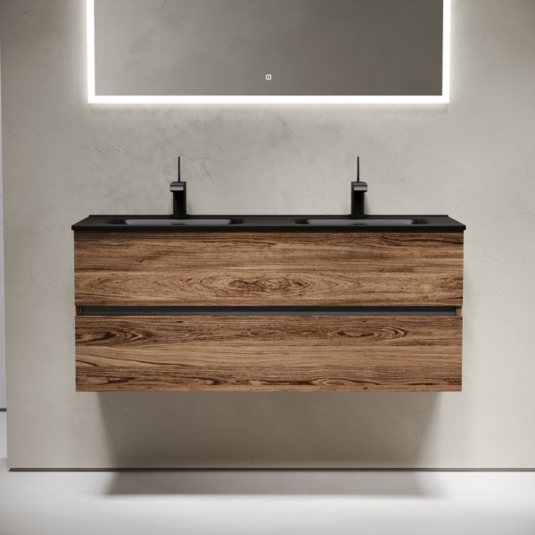 Тумба с раковиной Sancos Urban 120 двойная черная раковина CN7004MB, дуб чарльстон