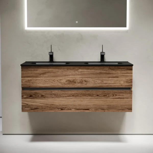 Тумба с раковиной Sancos Urban 120 двойная черная раковина CN7004MB, дуб чарльстон