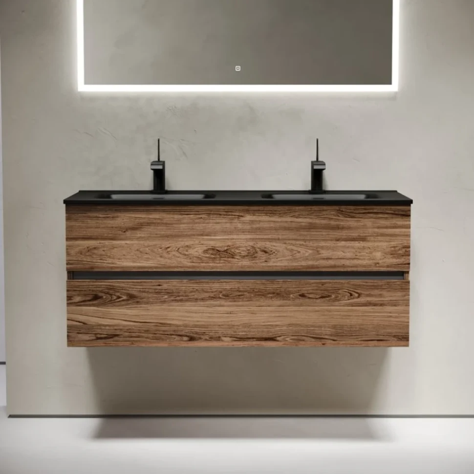 Тумба с раковиной Sancos Urban 120 двойная черная раковина CN7004MB, дуб чарльстон