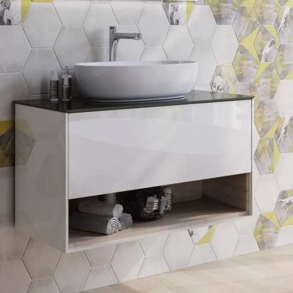 Тумба с раковиной KERAMA MARAZZI Plaza Modern 100 белая, столешница темно-серая