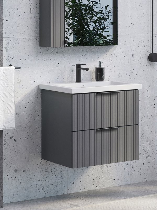 Тумба с раковиной Comforty Лима 60П2 подвесная, 2 ящика, антрацит