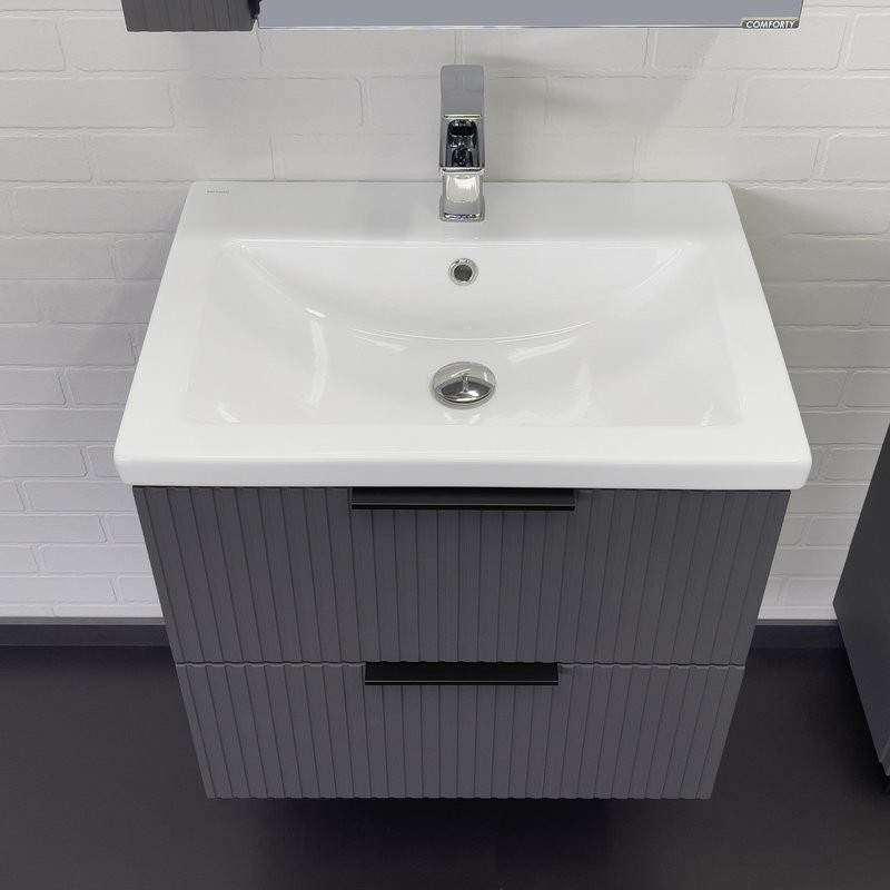 Тумба с раковиной Comforty Лима 60П2 подвесная, 2 ящика, антрацит