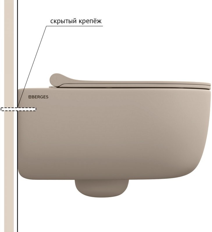 Унитаз подвесной Berges Ego XL Rimless 082728 с микролифтом, матовый жасмин