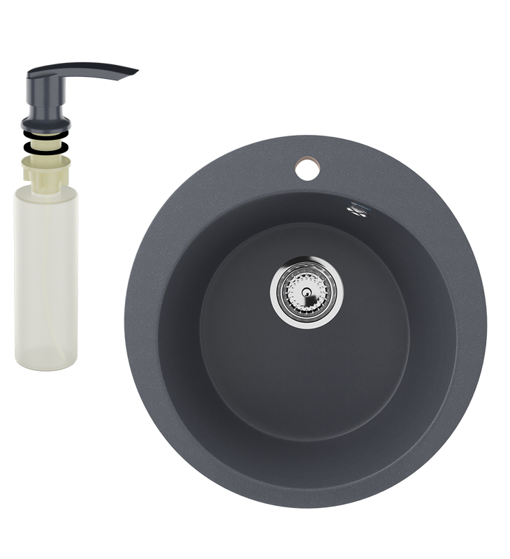 Мойка кухонная Ulgran U-405 343 антрацит + дозатор U-02 антрацит