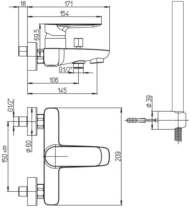 Смеситель для ванны с душем Paini Nove 09PZ100