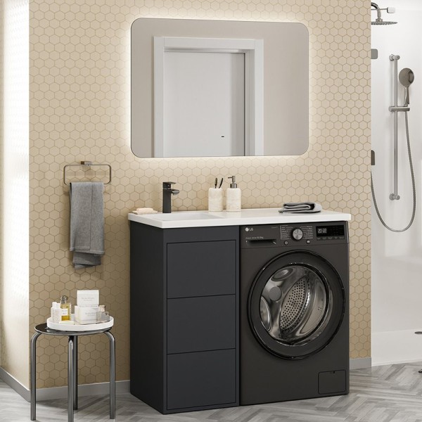 Мебель для ванной комнаты Brevita Grafit 60 L под стиральную машину, раковина Kamilla графит
