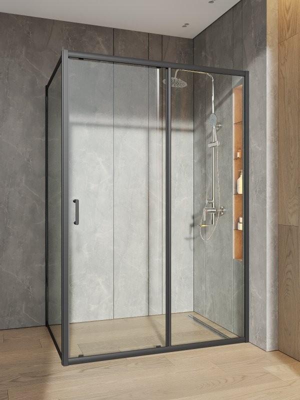 Душевой уголок Orange E23 14090TB 140х90 см, стекло прозрачное, профиль черный матовый