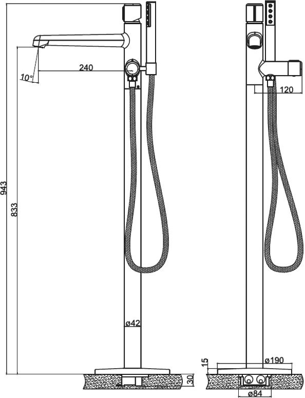 Напольный смеситель для ванны с душем BelBagno Uno FMT NERO С ВНУТРЕННЕЙ ЧАСТЬЮ