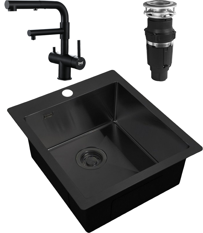 Комплект Мойка Zorg Light + Смеситель Sanitary SZR-3216 Grafit графит + Измельчитель Bone Crusher BC 610-AS