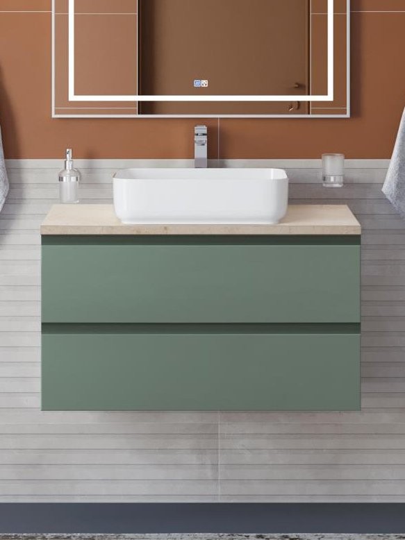 Тумба с раковиной BelBagno Kraft 90 подвесная, матовая еловая, столешница kep-90-mco, раковина BB1304