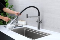 Смеситель для кухни Paulmark Nexus Ne213999-GM с гибким изливом, вороненая сталь