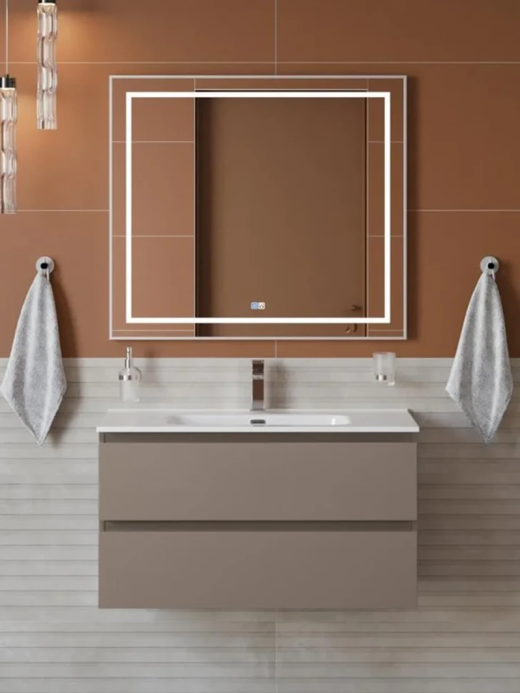 Мебель для ванной комнаты BelBagno Kraft 80 подвесная, матовая бежевая, раковина bb800etl