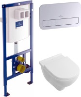 Комплект Унитаз подвесной Villeroy & Boch O.Novo 5660HR01 alpin, безободковый + Кнопка Viconnect 9224 9061 хром + Инсталляция 9224 6100