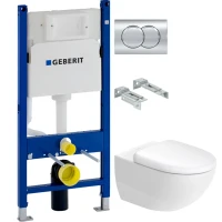 Комплект Унитаз подвесной Duravit Architec + Инсталляция Geberit Duofix Delta 458.124.21.1 3 в 1 с кнопкой смыва, хром