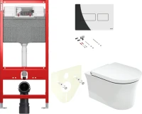Комплект Унитаз подвесной Duravit White Tulip 2576092000 безободковый + Крышка 0027090000 с микролифтом, петли хром + Звукоизоляция TECE Profil TECEprofil 9 200 010 + Инсталляция TECEprofil Uni 2.0 9300302 + Кнопка TECEsolid 9240431 хром + Крепления TECEp